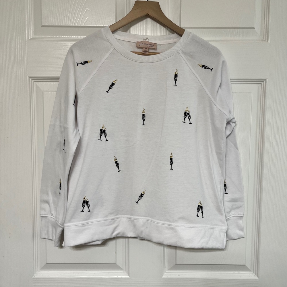 Philosophy Republic Champagne Glass Sweatshirt Women's Small/Petite Embroidered‎